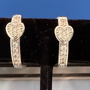 Pretty Bird Silver-Tone Heart Pavé Hoop Earrings